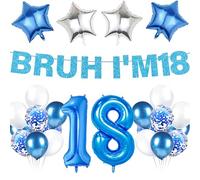 LPPIIUSSU 18th Birthday Decorations Balloon Boys - 19 Pcs Blue Bruh I'M 18 Glitter Banner Number 18 Foil Latex Balloons Party Decoration for Girls 18 Years Old Birthday Celebration Decor Supplies