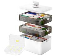 LPQKCcY 3-Tier Medicine Storage Box - Portable Empty Plastic First Aid Kit, Multipurpose Storage Box with A Portable Weekly Pill Organizer for Family Emergencies, Home, Travel