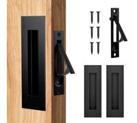 Lpraer 150mm Matte Black Pocket Door Hardware Set, 2 Recessed Flush Pulls + 1 Edge Pull, 304 Stainless Steel for Solid Wood Sliding Closet Barn Doors
