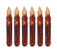 Lpraer 6X Real Wax Pillar Taper Candle Primitive Drip Candles Flameless Flickering LED Lights Dipped Battery Operated Halloween Decoration Party Church