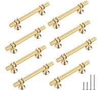 Lpraer 8 Pack Gold Kitchen Handles,Aluminium Alloy T Bar Pulls Cupboard Handles Drawer Pulls for Kitchen Cabinets Bathroom Doors(3-3/4"/96MM Hole Center, 6'' Long)