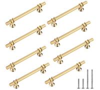 Lpraer 8 Pack Gold Kitchen Handles,Aluminium Alloy T Bar Pulls Cupboard Handles Drawer Pulls for Kitchen Cabinets Bathroom Doors(5"/128MM Hole Center, 7.24" Long)