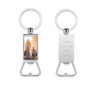Lpraer Bottle Opener Keyring with Photo Text Engraving, Beer Opener Metal Bottle Opener Personalised Funny Gifts for Dad Father’s Day Men Women Beer Lovers (Rectangle Photo)