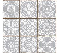 LPS 4 inch x 4 inch - Pack of 9 Mixed grey Victorian Moroccan retro traditional aged style Mosaic style tile transfers stickers bathroom kitchen stick on wall tile peel and stick size Trendy retro