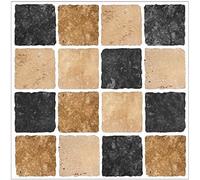 LPS Pack of 10 Tile Stickers Black Brown Cream Stone Travertine Effect Mosaic self-Adhesive Wall Art Decor transfers- Bathroom backsplash Kitchen splashbacks Floral Decals Peel and Stick on Wall Tile
