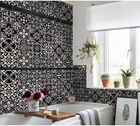 LPS Pack of 9 Mixed Black Victorian Moroccan retro traditional aged style Mosaic style tile transfers stickers bathroom kitchen stick on wall tile peel and stick Trendy retro