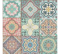 LPS Pack of 9 Mixed Pastel Tile Stickers Victorian Moroccan Retro Traditional Style Mosaic Style self-Adhesive Wall Art Decor transfers- Bathroom Kitchen splashbacks Floral Decal Peel Stick 15x15cm