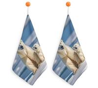 LPSADGF 2 Polar Bears Kitchen Hand Towels Absorbent Towels Quick-Drying Towel with Loop & Hook Soft Dish Cloths for Kitchen & Bathroom 2PCS