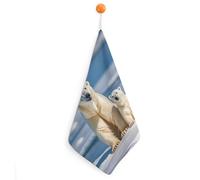 LPSADGF 2 Polar Bears Kitchen Hand Towels Absorbent Towels Quick-Drying Towel with Loop & Hook Soft Dish Cloths for Kitchen & Bathroom 1PCS