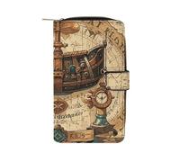 LPSADGF 2 Polar Bears Wallet with 12 Card Slots - PU Leather Long Clutch Purse, Zipper Coin Holder & ID Window, Lightweight Travel Cash Wallet, Antique Treasure Map, 19.7x11x3.5cm, Modern