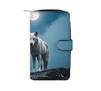 LPSADGF 2 Polar Bears Wallet with 12 Card Slots - PU Leather Long Clutch Purse, Zipper Coin Holder & ID Window, Lightweight Travel Cash Wallet, The White Wolf on the Rock, 19.7x11x3.5cm, Modern
