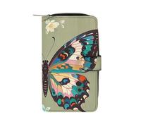 LPSADGF 2 Polar Bears Wallet with 12 Card Slots - PU Leather Long Clutch Purse, Zipper Coin Holder & ID Window, Lightweight Travel Cash Wallet, Ancient butterfly, 19.7x11x3.5cm, Modern