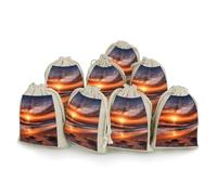 LPSADGF 8 PCS Beach Sunrise Drawstring Gift Bags Reusable Cotton Linen Storage Pouches for Christmas, Weddings, Parties, Favors 4.9"x6.7" Small Burlap Bags