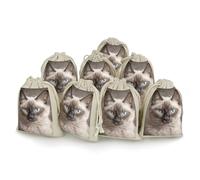 LPSADGF 8 PCS Beautiful Siamese Cat Drawstring Gift Bags Reusable Cotton Linen Storage Pouches for Christmas, Weddings, Parties, Favors 4.9"x6.7" Small Burlap Bags