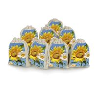LPSADGF 8 PCS Bees Sunflowers Daisy Rose Flowers Drawstring Gift Bags Reusable Cotton Linen Storage Pouches for Christmas, Weddings, Parties, Favors 4.9"x6.7" Small Burlap Bags
