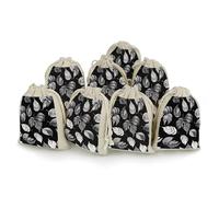 LPSADGF 8 PCS Black Gray Leaf Jacquard Drawstring Gift Bags Reusable Cotton Linen Storage Pouches for Christmas, Weddings, Parties, Favors 4.9"x6.7" Small Burlap Bags