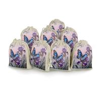LPSADGF 8 PCS Butterfly Iris Bloom Drawstring Gift Bags Reusable Cotton Linen Storage Pouches for Christmas, Weddings, Parties, Favors 4.9"x6.7" Small Burlap Bags