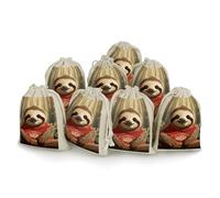 LPSADGF 8 PCS Cartoon Sloth Drawstring Gift Bags Reusable Cotton Linen Storage Pouches for Christmas, Weddings, Parties, Favors 4.9"x6.7" Small Burlap Bags