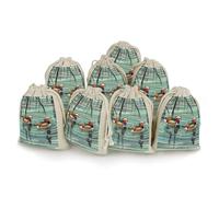 LPSADGF 8 PCS Chinese Style Mandarin Ducks Drawstring Gift Bags Reusable Cotton Linen Storage Pouches for Christmas, Weddings, Parties, Favors 4.9"x6.7" Small Burlap Bags