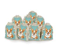 LPSADGF 8 PCS Corgi Cute Dog Drawstring Gift Bags Reusable Cotton Linen Storage Pouches for Christmas, Weddings, Parties, Favors 4.9"x6.7" Small Burlap Bags