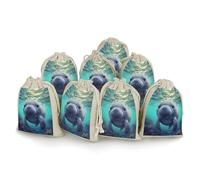 LPSADGF 8 PCS Cute Sea Animal Manatee Drawstring Gift Bags Reusable Cotton Linen Storage Pouches for Christmas, Weddings, Parties, Favors 4.9"x6.7" Small Burlap Bags