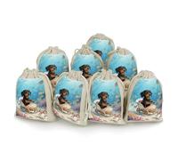 LPSADGF 8 PCS Dachshund in Shell Drawstring Gift Bags Reusable Cotton Linen Storage Pouches for Christmas, Weddings, Parties, Favors 4.9"x6.7" Small Burlap Bags