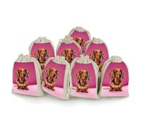 LPSADGF 8 PCS Dachshund Weiner Dog Drawstring Gift Bags Reusable Cotton Linen Storage Pouches for Christmas, Weddings, Parties, Favors 4.9"x6.7" Small Burlap Bags