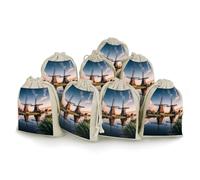 LPSADGF 8 PCS Dutch Windmill Drawstring Gift Bags Reusable Cotton Linen Storage Pouches for Christmas, Weddings, Parties, Favors 4.9"x6.7" Small Burlap Bags