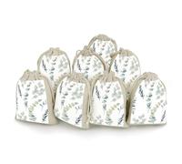 LPSADGF 8 PCS Eucalyptus Leaves2 Drawstring Gift Bags Reusable Cotton Linen Storage Pouches for Christmas, Weddings, Parties, Favors 4.9"x6.7" Small Burlap Bags