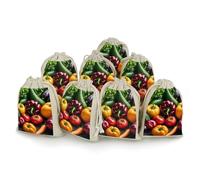 LPSADGF 8 PCS Fresh Vegetables Fruits Drawstring Gift Bags Reusable Cotton Linen Storage Pouches for Christmas, Weddings, Parties, Favors 4.9"x6.7" Small Burlap Bags