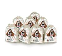 LPSADGF 8 PCS Funny Dog Drawstring Gift Bags Reusable Cotton Linen Storage Pouches for Christmas, Weddings, Parties, Favors 4.9"x6.7" Small Burlap Bags