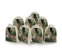 LPSADGF 8 PCS Leopard Palm Leaf Drawstring Gift Bags Reusable Cotton Linen Storage Pouches for Christmas, Weddings, Parties, Favors 4.9"x6.7" Small Burlap Bags