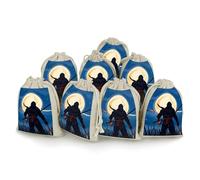 LPSADGF 8 PCS Moonlight Watercolor Style Ninja Drawstring Gift Bags Reusable Cotton Linen Storage Pouches for Christmas, Weddings, Parties, Favors 4.9"x6.7" Small Burlap Bags