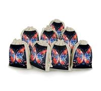LPSADGF 8 PCS Musica Butterfly Drawstring Gift Bags Reusable Cotton Linen Storage Pouches for Christmas, Weddings, Parties, Favors 4.9"x6.7" Small Burlap Bags