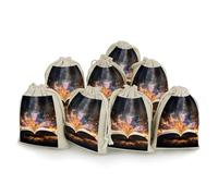LPSADGF 8 PCS Open Book And Light Drawstring Gift Bags Reusable Cotton Linen Storage Pouches for Christmas, Weddings, Parties, Favors 4.9"x6.7" Small Burlap Bags