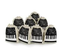 LPSADGF 8 PCS Piano Keys with Musical Notes Drawstring Gift Bags Reusable Cotton Linen Storage Pouches for Christmas, Weddings, Parties, Favors 4.9"x6.7" Small Burlap Bags