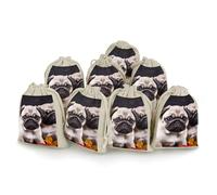LPSADGF 8 PCS Puppys Pug Drawstring Gift Bags Reusable Cotton Linen Storage Pouches for Christmas, Weddings, Parties, Favors 4.9"x6.7" Small Burlap Bags