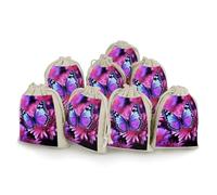 LPSADGF 8 PCS Purple Butterfly And Flower Drawstring Gift Bags Reusable Cotton Linen Storage Pouches for Christmas, Weddings, Parties, Favors 4.9"x6.7" Small Burlap Bags