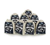 LPSADGF 8 PCS Raccoo Pattern Drawstring Gift Bags Reusable Cotton Linen Storage Pouches for Christmas, Weddings, Parties, Favors 4.9"x6.7" Small Burlap Bags