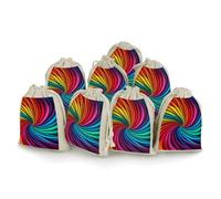 LPSADGF 8 PCS Rainbow Stripe Pattern Drawstring Gift Bags Reusable Cotton Linen Storage Pouches for Christmas, Weddings, Parties, Favors 4.9"x6.7" Small Burlap Bags