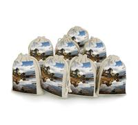 LPSADGF 8 PCS Scotland Castle Water Lake Scottish Drawstring Gift Bags Reusable Cotton Linen Storage Pouches for Christmas, Weddings, Parties, Favors 4.9"x6.7" Small Burlap Bags