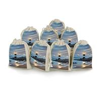 LPSADGF 8 PCS Sea Lighthouse Drawstring Gift Bags Reusable Cotton Linen Storage Pouches for Christmas, Weddings, Parties, Favors 4.9"x6.7" Small Burlap Bags