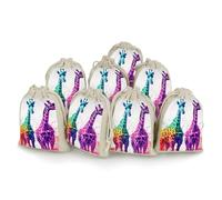 LPSADGF 8 PCS Two Giraffes Drawstring Gift Bags Reusable Cotton Linen Storage Pouches for Christmas, Weddings, Parties, Favors 4.9"x6.7" Small Burlap Bags