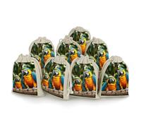 LPSADGF 8 PCS Two Parrots Drawstring Gift Bags Reusable Cotton Linen Storage Pouches for Christmas, Weddings, Parties, Favors 4.9"x6.7" Small Burlap Bags