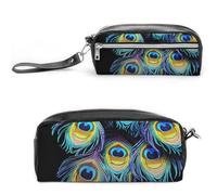 LPSADGF A Bunch of Peacock Feathers Pencil Case & Travel Makeup Bag Leather Pencil Pouch 2 Compartment Cosmetic Bag Portable Stationery Organizer for Supplies Office Travel Organizers