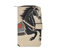 LPSADGF A Gorilla Wallet with 12 Card Slots - PU Leather Long Clutch Purse, Zipper Coin Holder & ID Window, Lightweight Travel Cash Wallet, Chinese traditional painting horse, 19.7x11x3.5cm, Modern