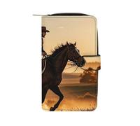LPSADGF A Gorilla Wallet with 12 Card Slots - PU Leather Long Clutch Purse, Zipper Coin Holder & ID Window, Lightweight Travel Cash Wallet, Cowboys riding horses, 19.7x11x3.5cm, Modern