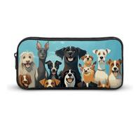 LPSADGF A Large Group of Dogs on A Blue Background Pencil Pouch Large Capacity Pencil Case- Multi-Use Zippered Pen Organizer, Portable Makeup Bag & Travel Pouch for Office Stationery (8.7x4.7)