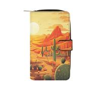LPSADGF American Bald Eagle Wallet with 12 Card Slots - PU Leather Long Clutch Purse, Zipper Coin Holder & ID Window, Lightweight Travel Cash Wallet, Cactus at Sunset, 19.7x11x3.5cm, Modern