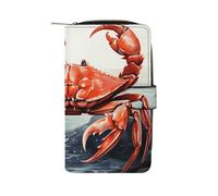 LPSADGF American Bald Eagle Wallet with 12 Card Slots - PU Leather Long Clutch Purse, Zipper Coin Holder & ID Window, Lightweight Travel Cash Wallet, Red Crab Sea, 19.7x11x3.5cm, Modern